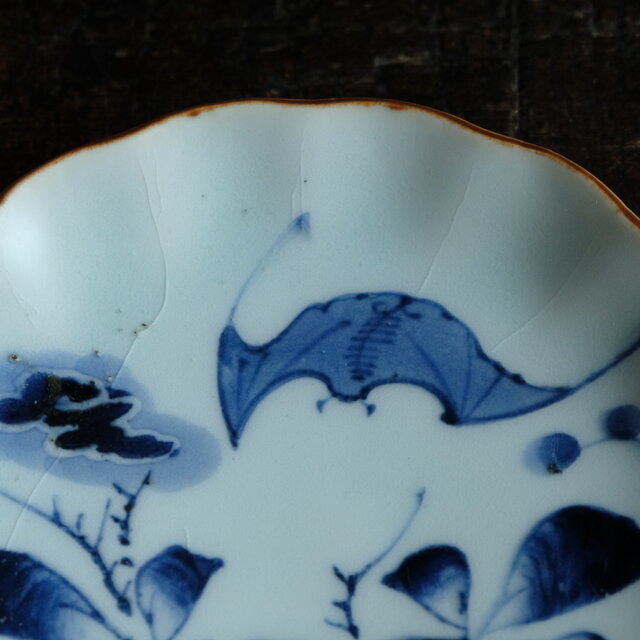 蝙蝠と果実◇伊万里 蝙蝠文染付中皿 骨董/antiques丁寧な暮らし 江戸
