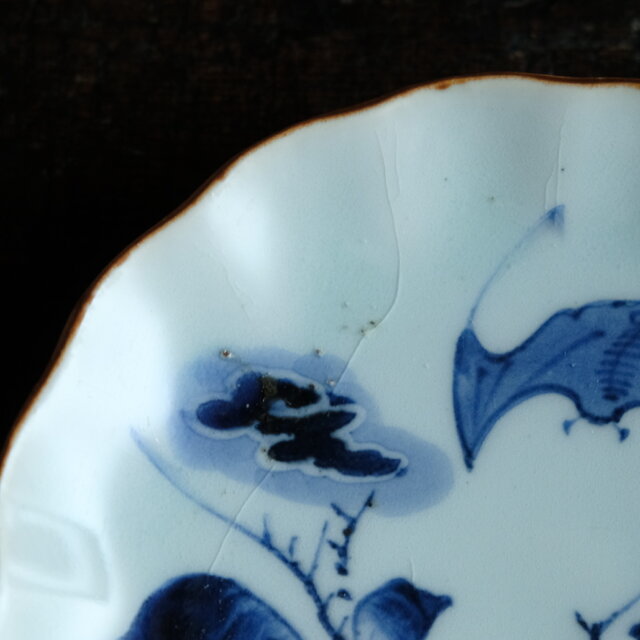 蝙蝠と果実◇伊万里 蝙蝠文染付中皿 骨董/antiques丁寧な暮らし 江戸