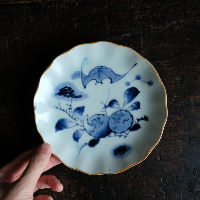 蝙蝠と果実◇伊万里 蝙蝠文染付中皿 骨董/antiques丁寧な暮らし
