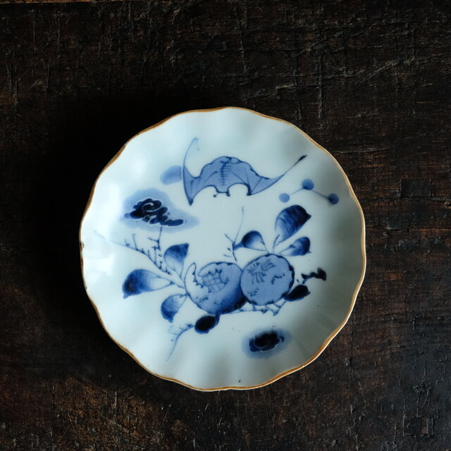 蝙蝠と果実◇伊万里 蝙蝠文染付中皿 骨董/antiques丁寧な暮らし