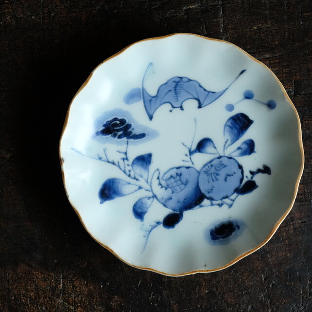 蝙蝠と果実◇伊万里 蝙蝠文染付中皿 骨董/antiques丁寧な暮らし