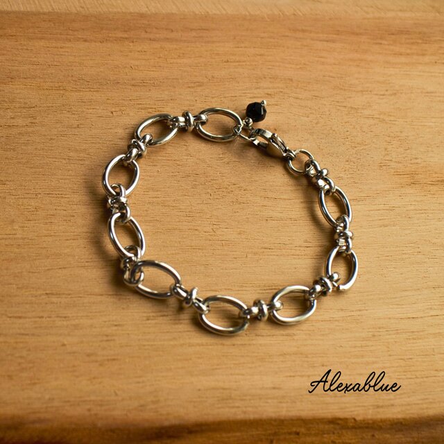 ユニセックス オニキス チェーンブレスレット 太めチェーン  天然石ブレスレット 8月誕生石