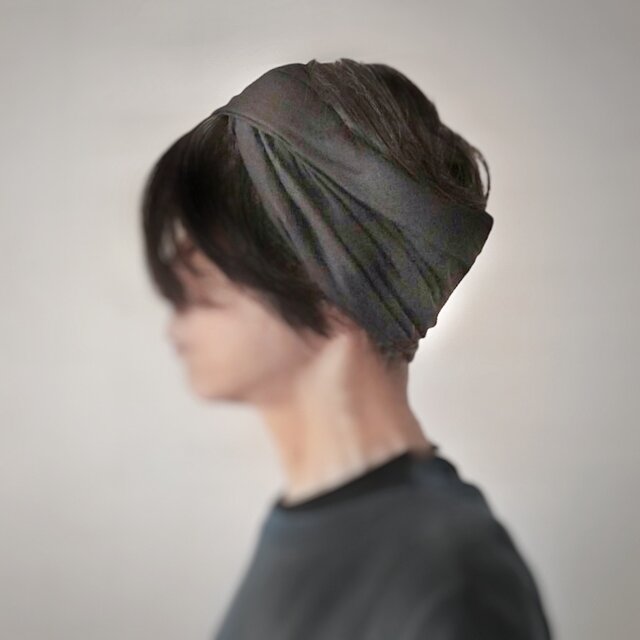 ターバンなヘアバンド　ライト黒ストレッチ　送料無料