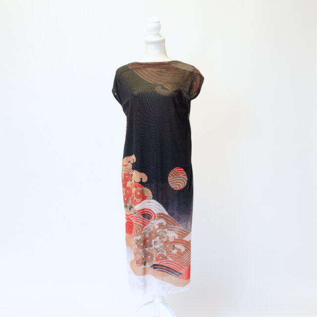 【完成品】N5 みなも満月 波しぶき 袖なしロングトップス