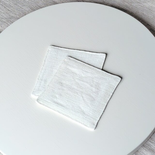 日用品店（布）コースター ／国産リネン 10.5cm×10.5cm 【 白