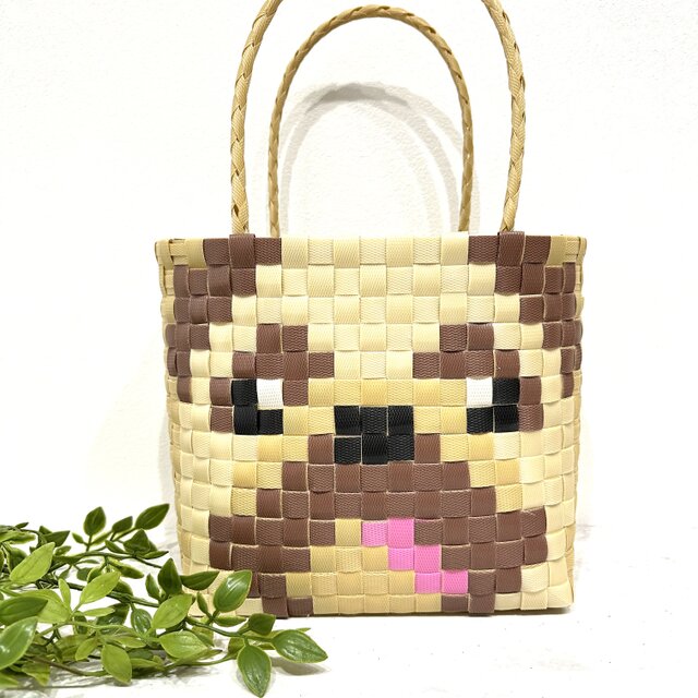 パグ★プラカゴ★お散歩バッグ　温泉バッグ　エコバッグ　PPバンド　カゴバッグ　お散歩バッグ