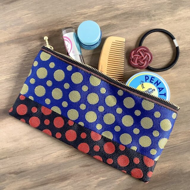 【ポルカ】畳縁　幅広　ポーチ　ペンケース　マスクケース　カラフル　水玉　ドット
