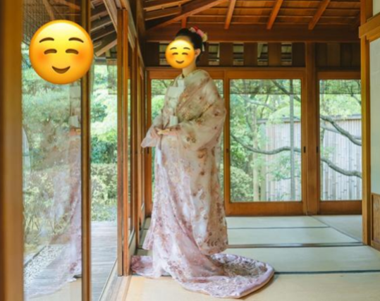 実例写真！ピンク オーガンジー打掛 キラキラ光る刺繍 着物 オーバー