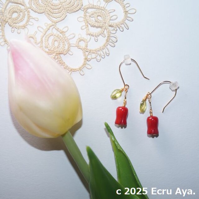 *Eternal LoveⅡ*紅珊瑚のチューリップのピアス