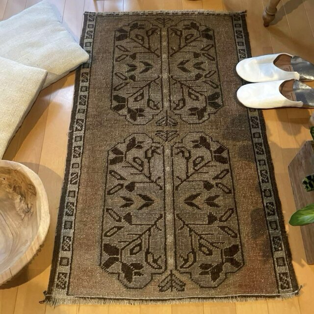 60×101 ブラウン×グレイ リーフボタニカル トルコヴィンテージ 60×101 ブラウン×グレイ リーフボタニカル トルコヴィンテージ