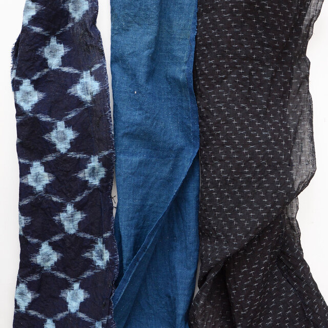 【古布端切れ3枚セット】藍染 無地 絣リメイク素材 ジャパンヴィンテージ ファブリック テキスタイル ハンドメイド 生地 B1