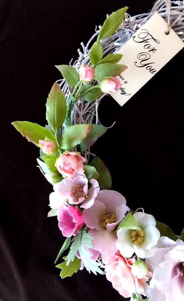Sold☆クレイフラワー作品（チャーミングなリース）☆ | iichi 日々の