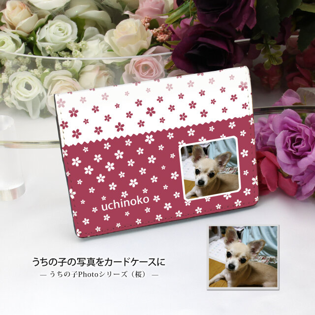 うちの子の写真で作る 定期入れ/パス入れ/名刺入れ  カードケース（桜）