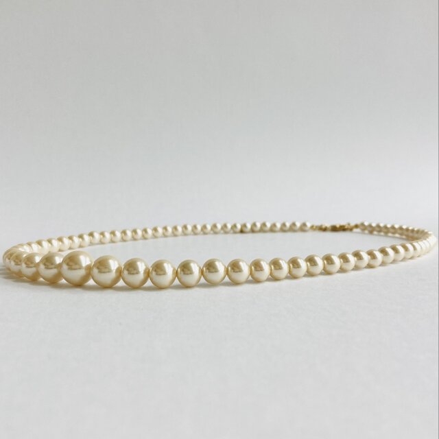 ガラスパールグラデーションネックレス/5x10mm約42cm+5cm/Lt.アプリコットクリーム/japan製