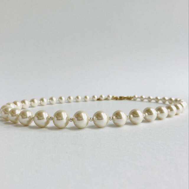 ガラスパールグラデーションネックレス/6x12mm約43cm+5cm/クリーム/G/made in japan