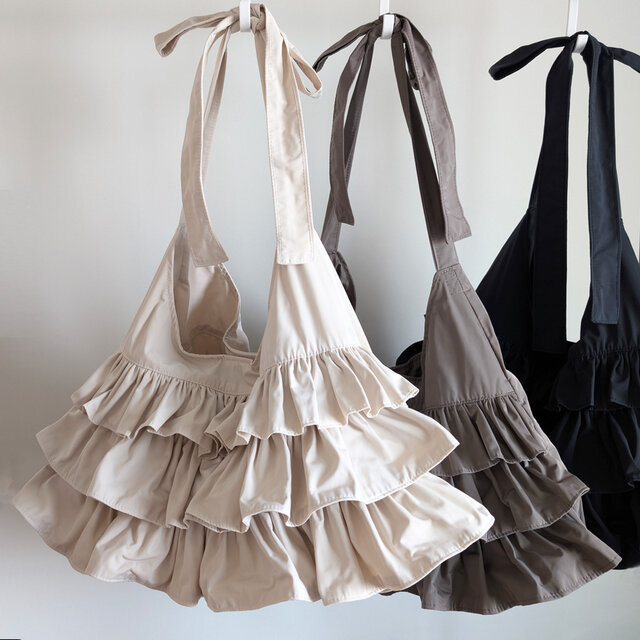 【数量限定】しっとり光沢・大人フリルのワンショルダー(3色)