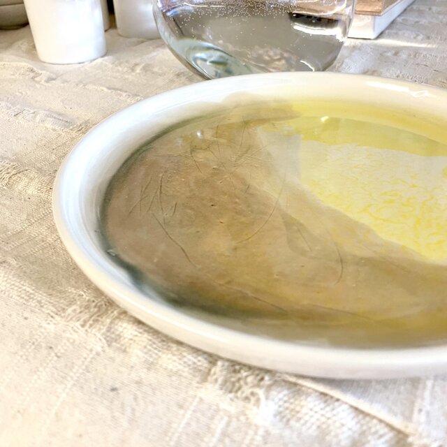 水彩 錆ブラウンイエローラウンドプレート21㎝