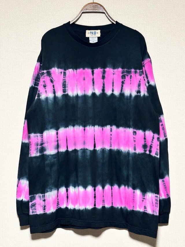 タイダイ 長袖Ｔシャツ XLサイズ ブラック×ピンク ボーダー HIPPIES DYE HD23-52