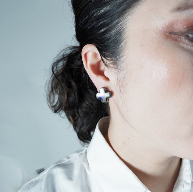 T-246 美濃焼 ヴィンテージタイルとパール加工のタイル ピアス