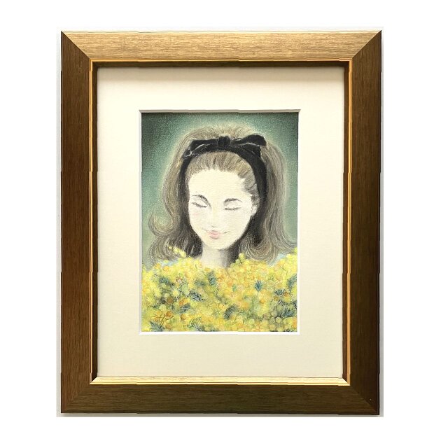 ミモザブーケ（パステル画　原画）
