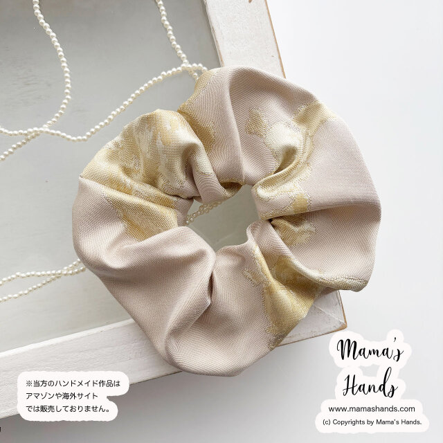 ⭐️2点売れました⭐️ ジャガード織 ライト ベージュ 生成り 黄色 花柄 グレー ラメ フォーマル シュシュ ヘアゴム