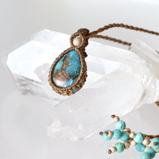 【マクラメ】シンプルな首飾り✩✩Blue Copper Turquoise【12月誕生石】ターコイズ