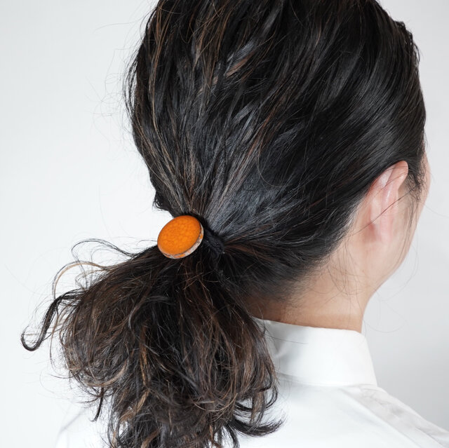 TH-93 ヴィンテージ 美濃焼タイルのヘアゴム 【 裏面レザー加工