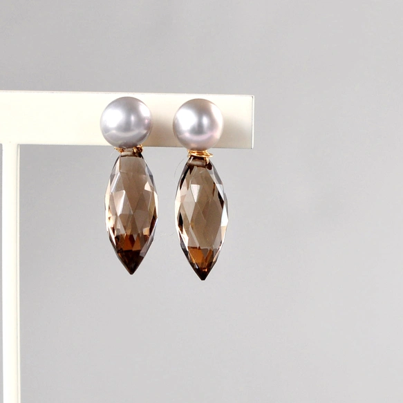 エクラ・テール 〜淡水パール＆スモーキークォーツ2WAYピアス〜