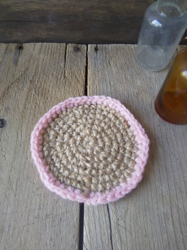 麻×ニットのコースター　