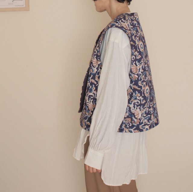COTTON リバーシブルキルトはんてんベスト *パープル* size FREE