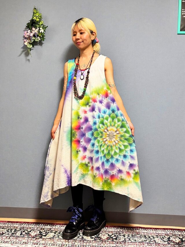 タイダイ ノースリーブ ワンピース 幻想的な大曼荼羅 HD23-54