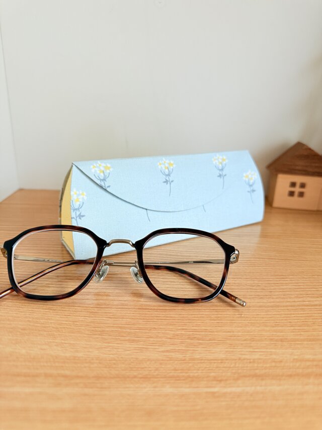 【受注制作】メガネケース　白い花×黄色