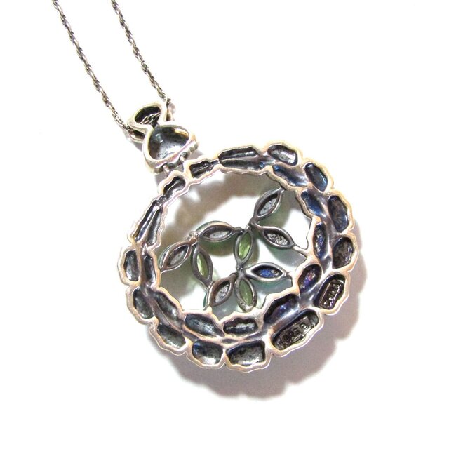 Vintage Silver Jade Flower Design Silver 925 Necklace | iichi 日々