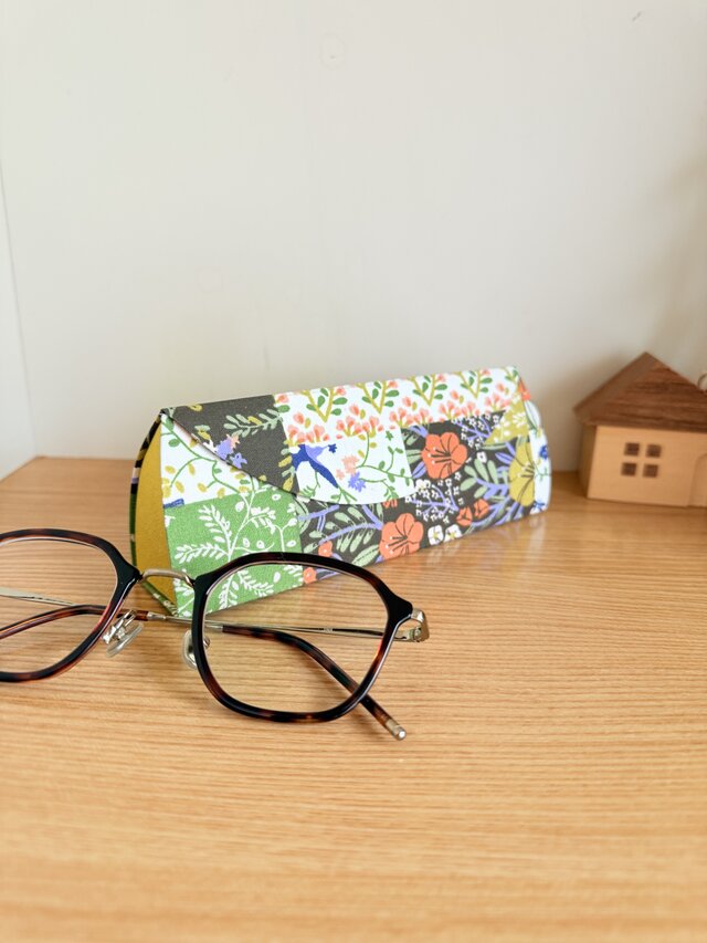 【受注制作】メガネケース　パッチワーク×マスタード