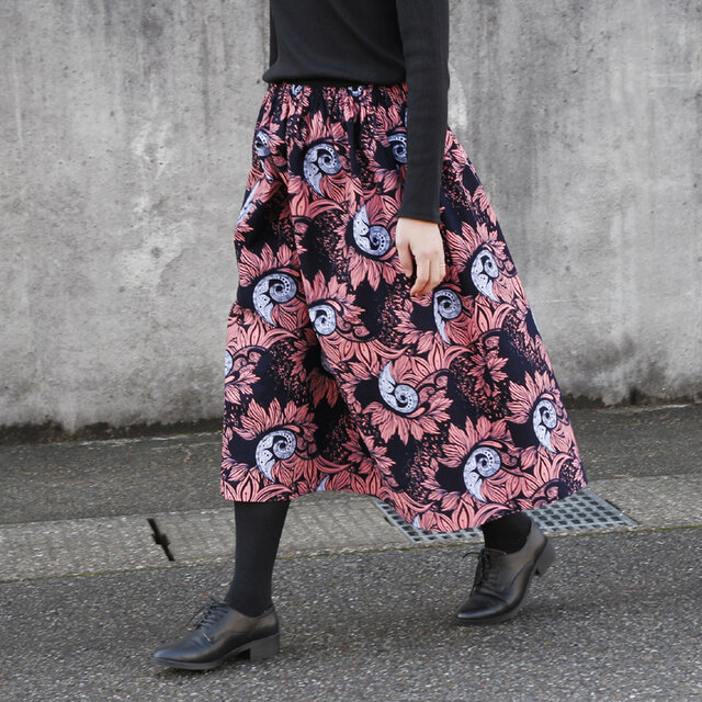 アフリカ布のギャザースカート（ フラワー ）アフリカンプリント アフリカンファブリック