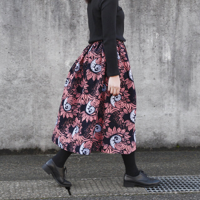 アフリカ布のギャザースカート（ フラワー ）アフリカンプリント