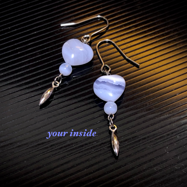 ブルーレースアゲート ハート 天然石ピアス