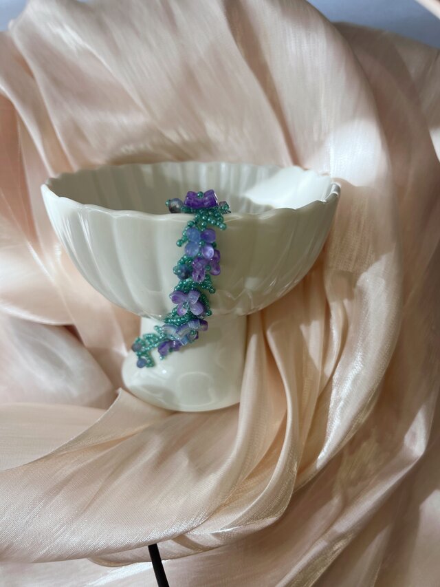 一点物】藤の花の手編みブレスレット｜優雅に揺れるロマンチックな藤の