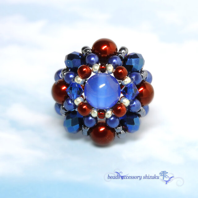 天然石リングB＊14号＊ブルーアゲート×レッド