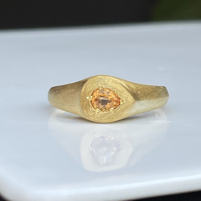 スペサルタイト　ガーネット　しずく　0.3ct　変形印台　シルバーSV925リング