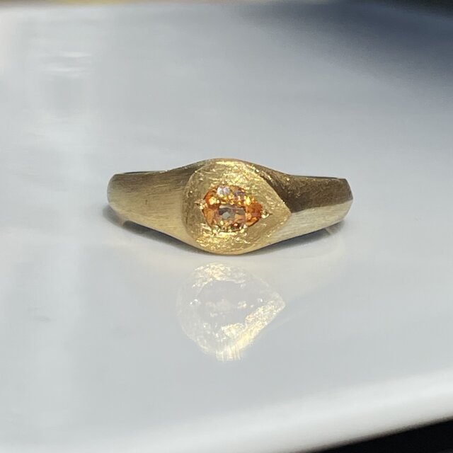 スペサルタイト ガーネット しずく 0.3ct 変形印台 シルバー