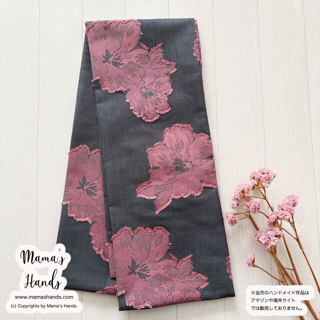 《エレガント フローラル》おしゃれな ジャガード織り ピンク 花 大柄 グレー ストール