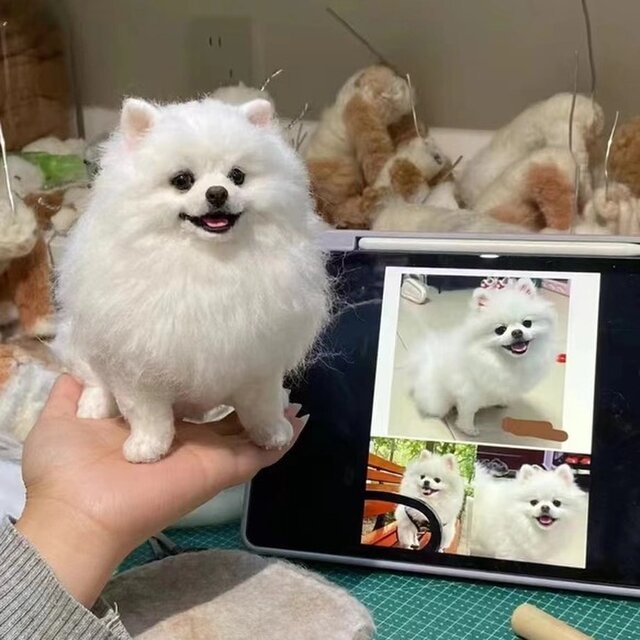 【オーダーメイド ペット】 羊毛 フェルト 犬 リアル 亡くなったペット ぬいぐるみ ポメラニアン うちの子、ペット似顔絵、猫