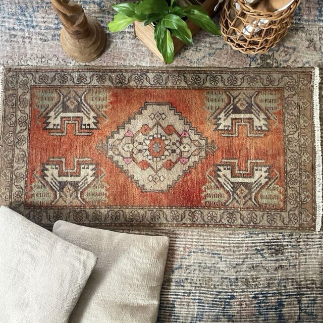 52×102 アンティークオレンジ メダリオン トルコヴィンテージラグ