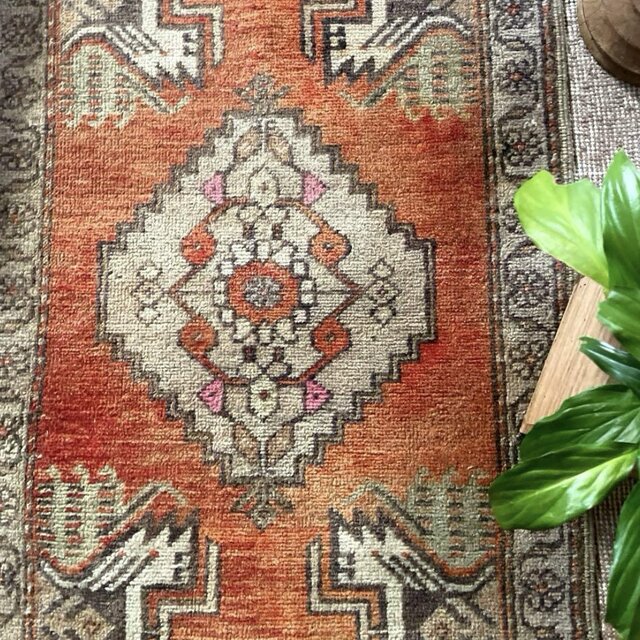 52×102 アンティークオレンジ メダリオン トルコヴィンテージラグ