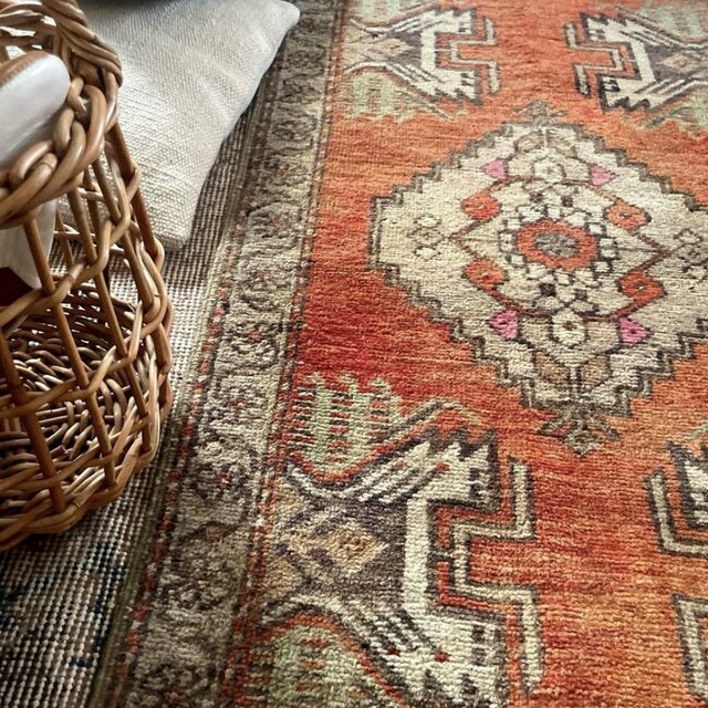 52×102 アンティークオレンジ メダリオン トルコヴィンテージラグ