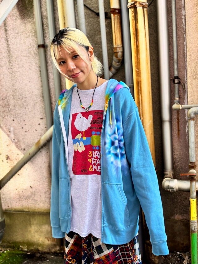 タイダイ フーディ ジップアップ パーカー ティールブルー XLサイズ 曼荼羅 Hippies Dye最新作 HD17-57