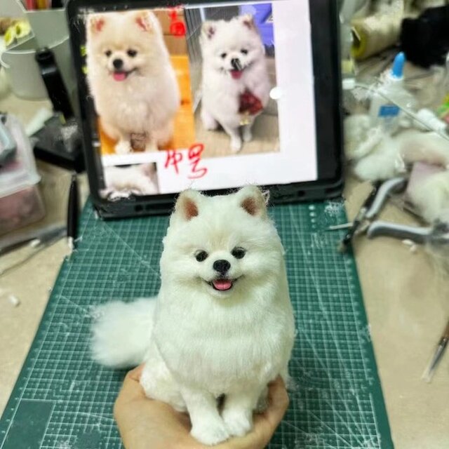 【オーダーメイド ペット】 羊毛 フェルト 犬 亡くなったペット ポメラニアン うちの子、ペット似顔絵、犬 猫 人形
