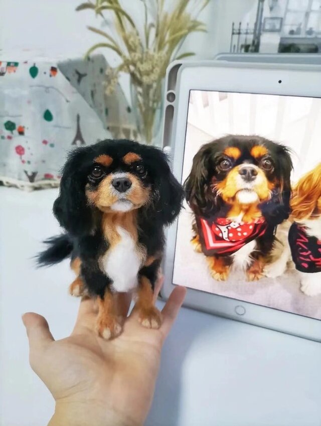 【オーダーメイド ペット】羊毛フェルト 犬 亡くなったペット キャバリア・キング・チャールズ・スパニエル うちの子、ペット似顔絵