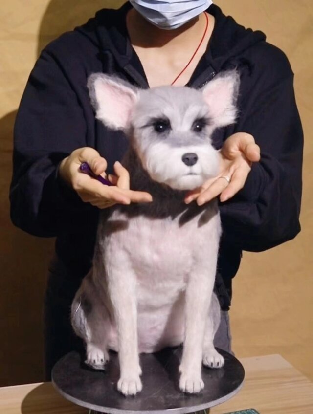 【オーダーメイド ペット】 ペット ぬいぐるみ 亡くなったペット 羊毛フェルト シュナウザー うちの子、ペット似顔絵、犬 猫
